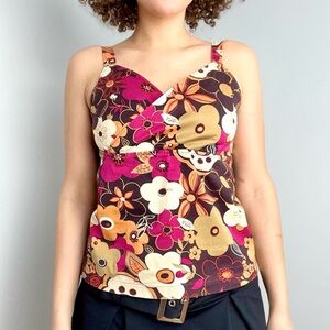 Brown and Pink Floral Tank Top